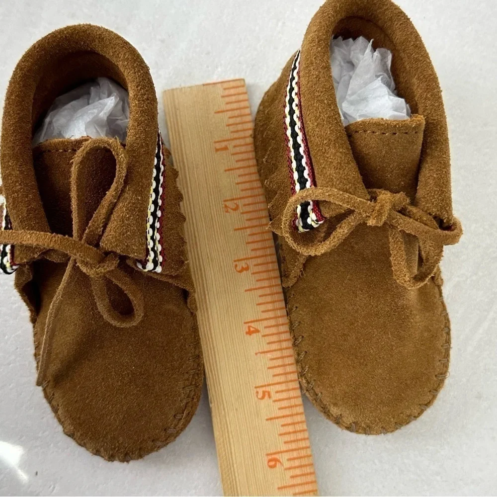 MINNETONKA Moccasins Suede Braid Bootie Brown Infant Size 6 Boots Leather